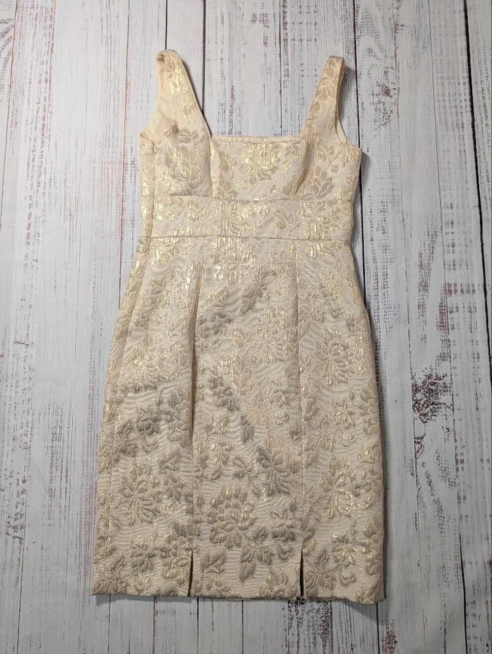 Evan Picone Gold Floral Brocade Sheath Dress Size 6 Cocktail Wedding - Picture 6 of 12